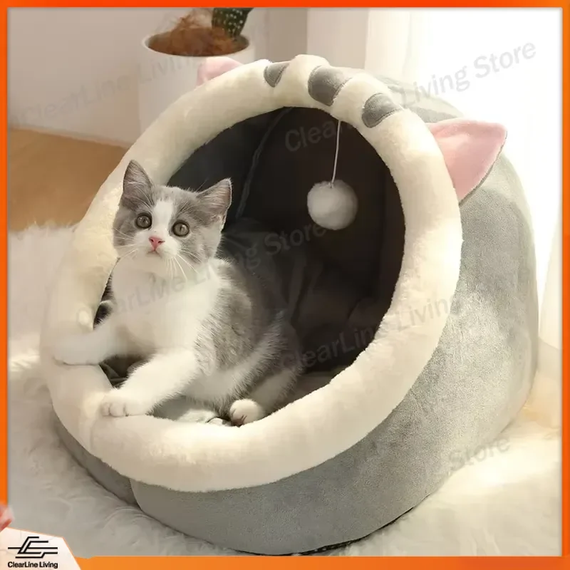 Foldable Cat Bed Cave Washable Pet Sleeping Bag Cartoon Deep Sleep House for Small Dogs Cats Removable Soft Cozy Winter Nest