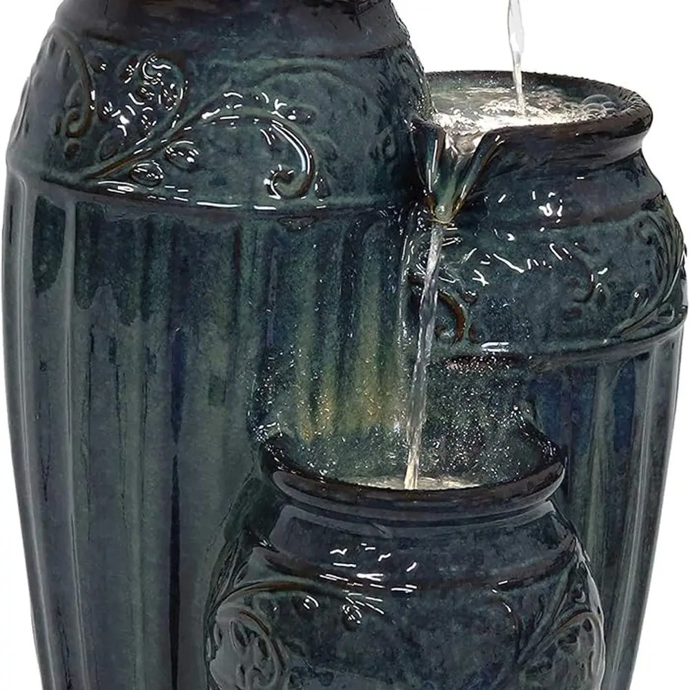 

27 Outdoor Ceramic Water Fountain with LED Lights and Adjustable Flow