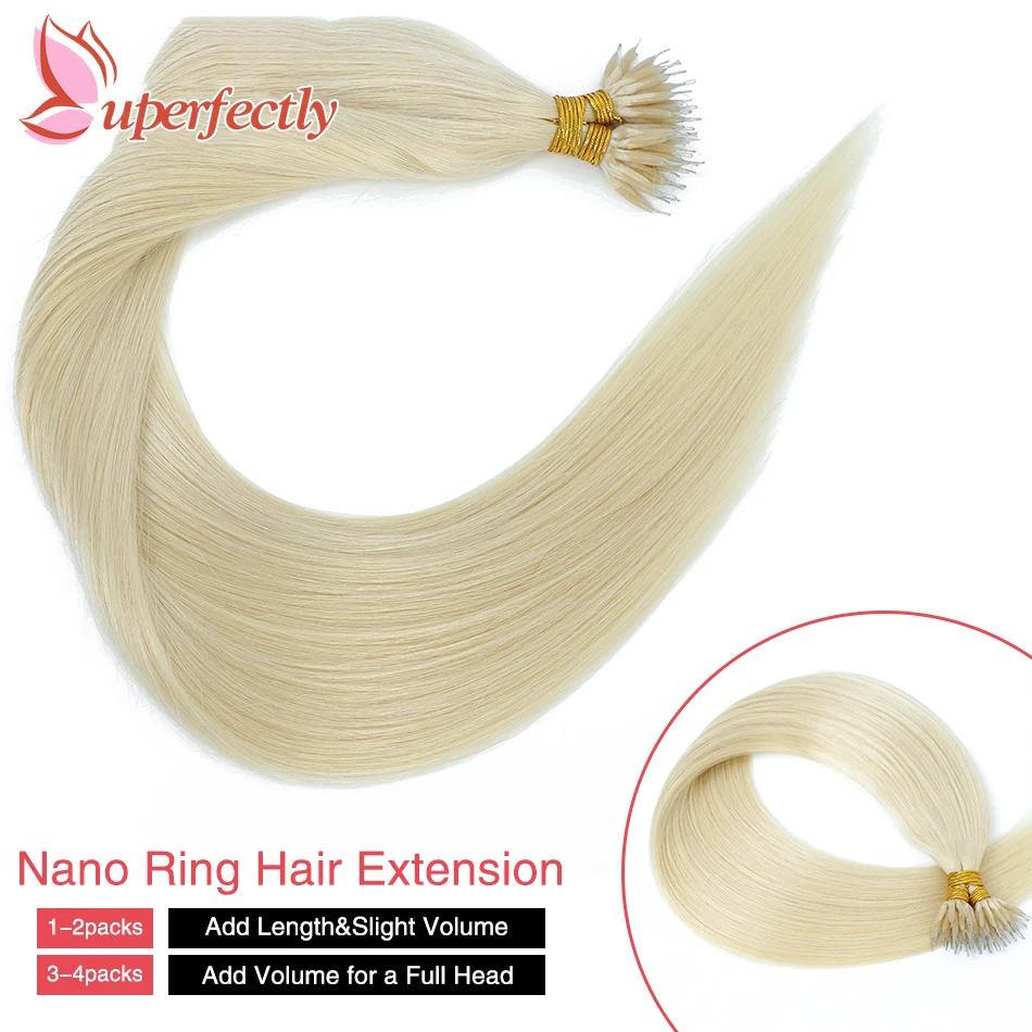 Ekstensi rambut cincin Nano alami lurus sempurna manik-manik mikro Platinum 100% sambungan rambut manusia Remy sambungan mikro