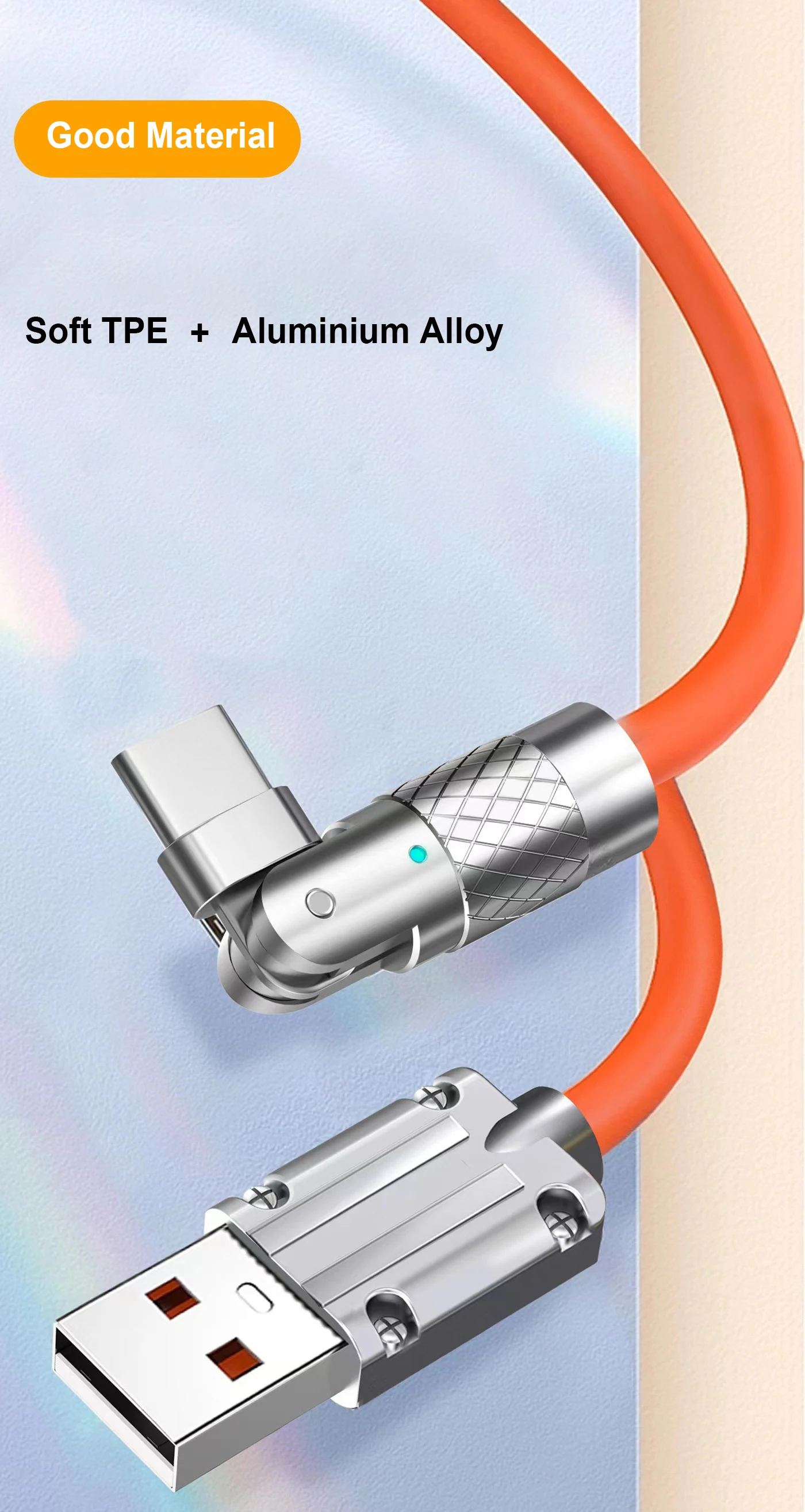 Cable de codo USB tipo C de aleación de rotación de 180 grados, 120W, 6A, para juego, carga rápida para Xiaomi, Redmi, Honor, Cable cargador de teléfono