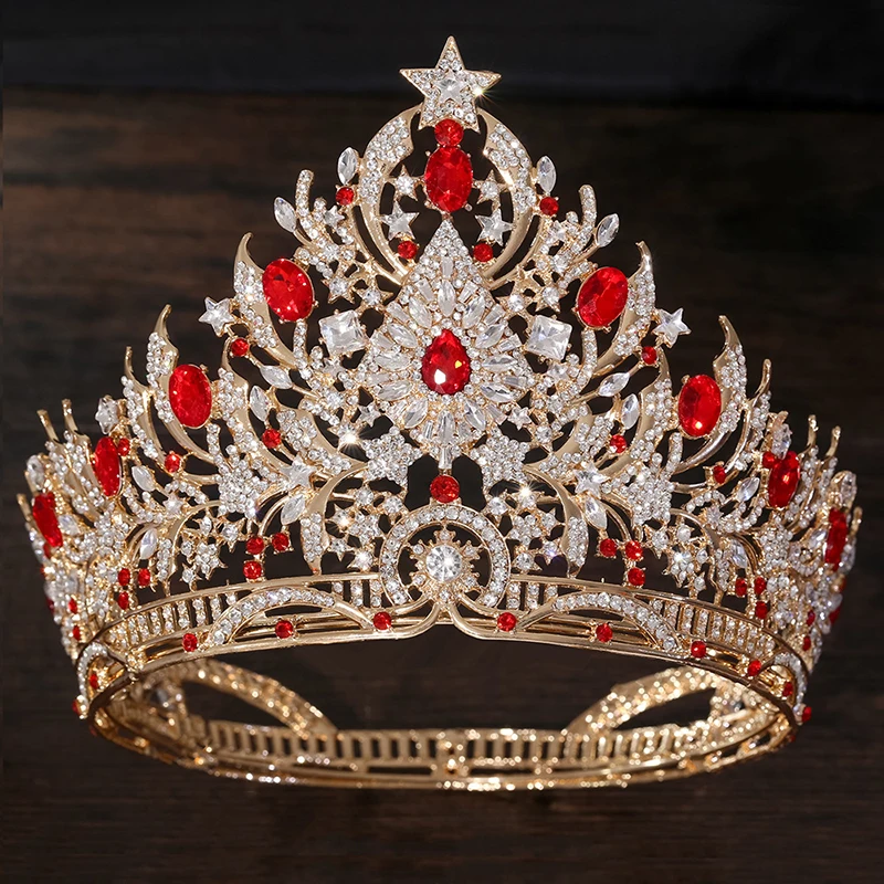 Rhinestone Crystal Large Diadem Miss Pageant Crown 13 cm Height Tiaras for Queen Prom Hair Jewelry Accessories