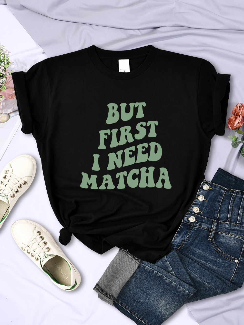 Green Creative Matcha Word Design Tee Shirts Casual Multicolor Women T Shirt Hip Hop Trendy Tops Breathable Sport Clothes