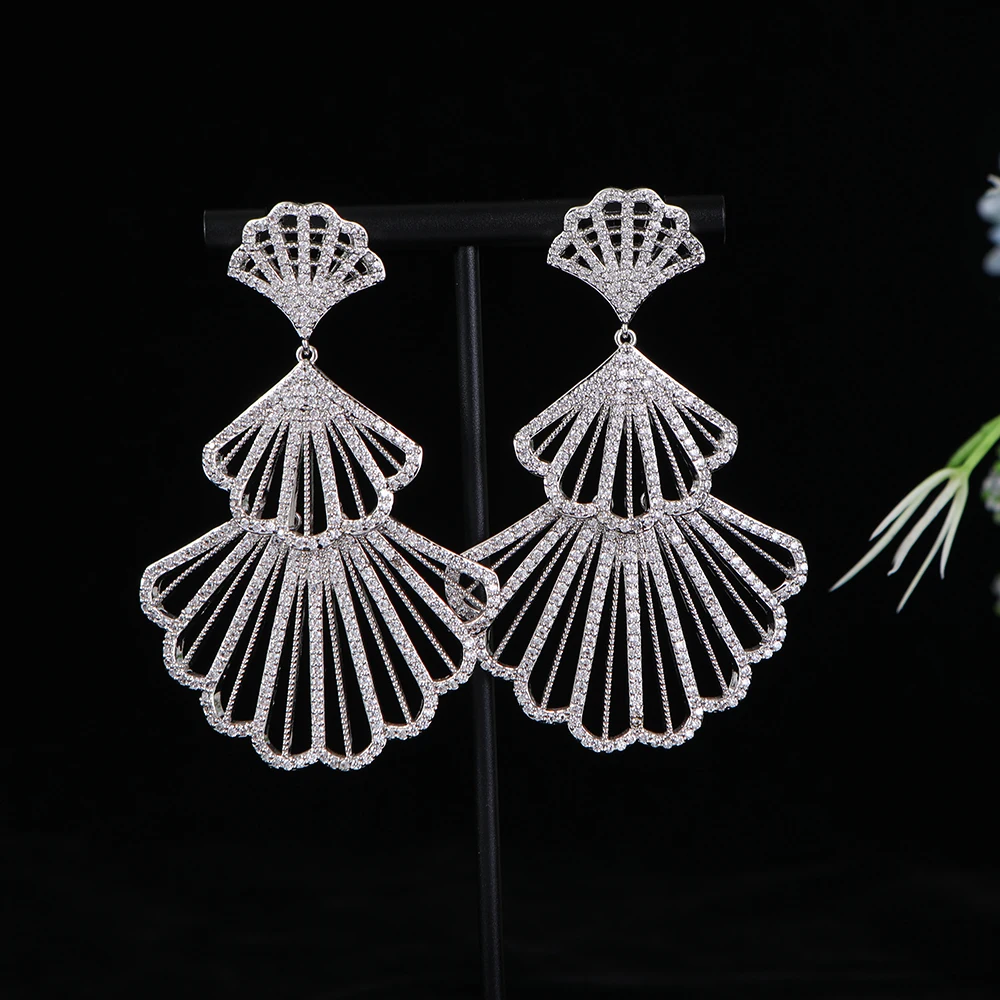 

Luxury Trendy Maple leaf Ginkgo Leaf Earrings For Women Wedding Cubic Zircon Crystal African Dubai Bridal Earring A0203