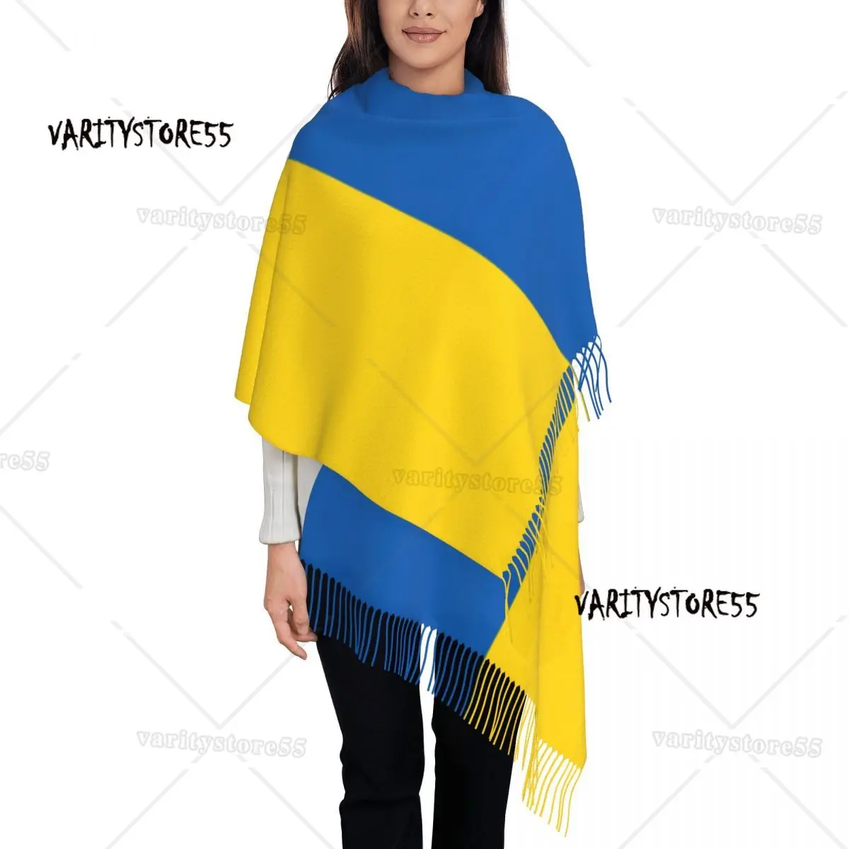 Bufandas con bandera grande de Ucrania para mujer, chal grueso y cálido con borlas, invierno y otoño