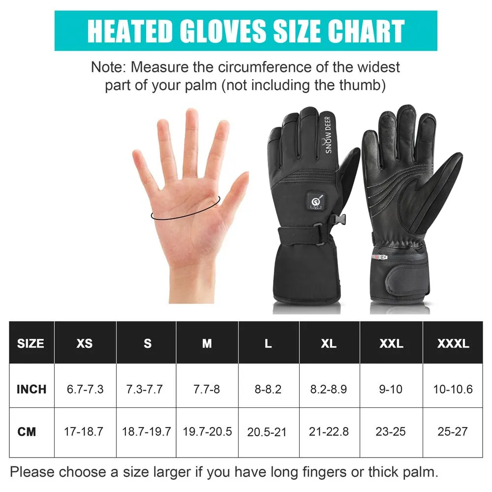 SNOW DEER Winter Gloves with heat rays Rechargeable Electric Heated Ski Glove Warm Skiing Waterproof Thermal Gloves Men Women