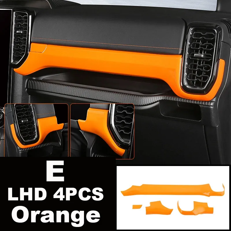 Para Ford Ranger T9 Raptor Everest 2023 2024 Panel superpuesto naranja cubierta de Panel de cambio de marchas embellecedor de puerta modificación Interior LHD RHD