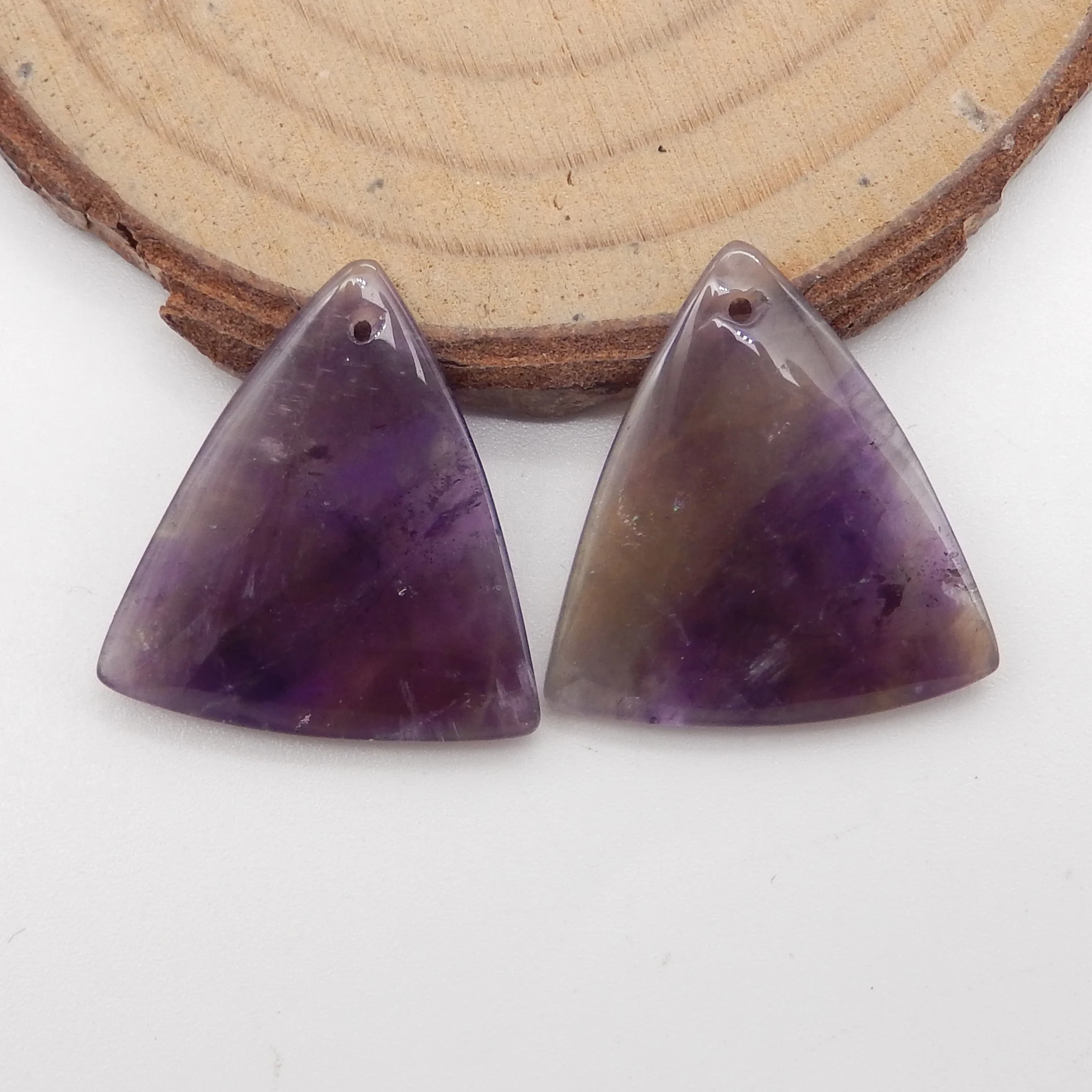 Natural Amethyst Triangle Earrings for Women,Simple Fashion Carved Handmade DIY Jewelry Gemstone Earrings Beads For Jewelry