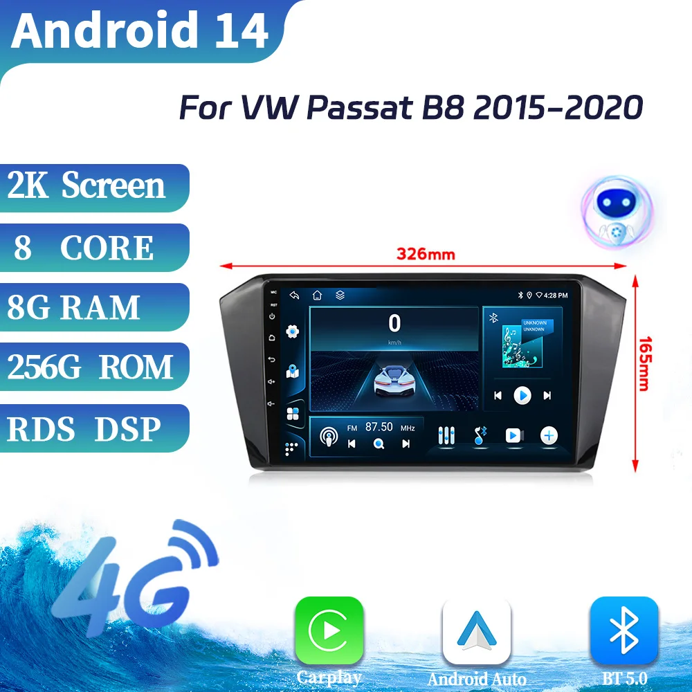 

For VW Passat B8 2015-2020 Multimedia Auto 4G GPS Navigation Wireless Bluetooth Carplay Car Radio Android OS Stereo Touch Screen