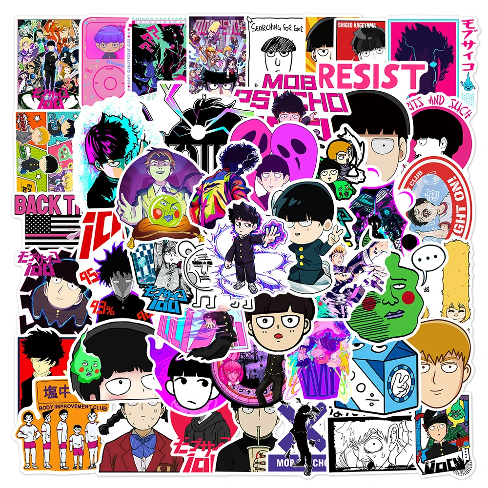 10/30/50pcs Cool Anime Mob Psycho 100 Stickers for Kids Toy Cartoon Graffiti Decals Decoration Laptop Skateboard Phone Sticker