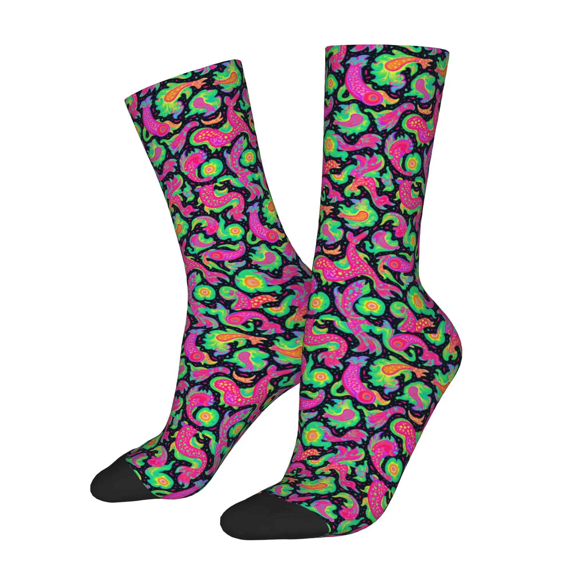 Hip Hop Retro Neon Sea Creatures In Vibrant Colors Men's compression Socks Unisex  Street Style Pattern Printed Sock tops fugees