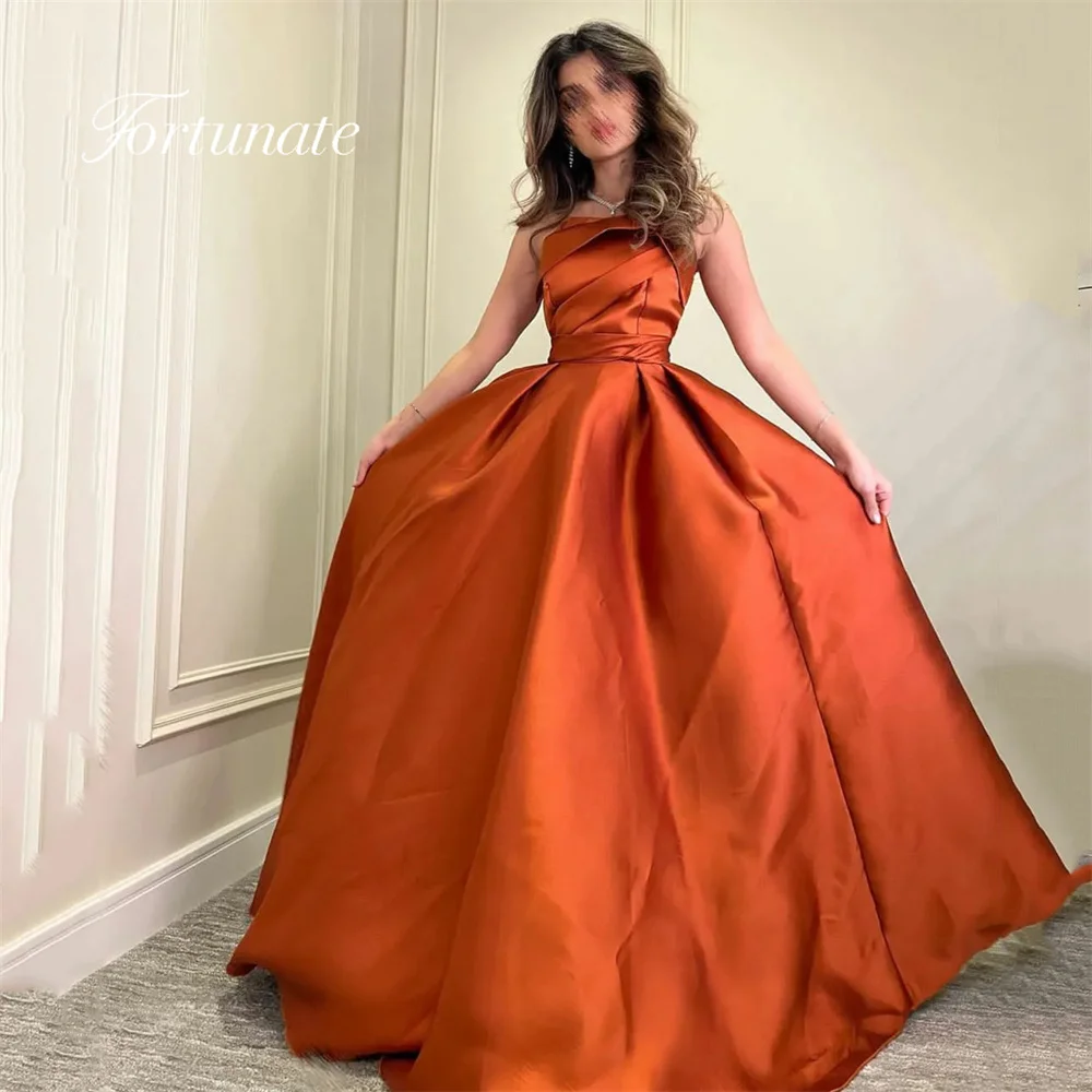 Fortunate Elegant Orange Stain Evening Dresses With Pocket Simple A-Line Starpless Sleeveless Pleated Prom Gown Custom Made 2024