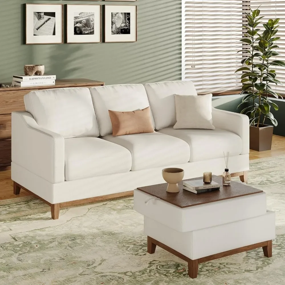 Stylish Living Room Sectional Sofa Set with 3-Seater Couch and Coffee Table - Solid Wooden Frame & Hidden Storage Solutions