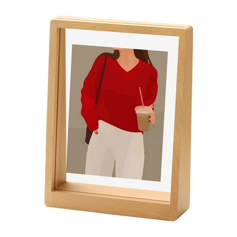 

Trapezoidal Acrylic Solid Wood Frame, Nordic Style Beech Wood Frame, Double-Sided Transparent