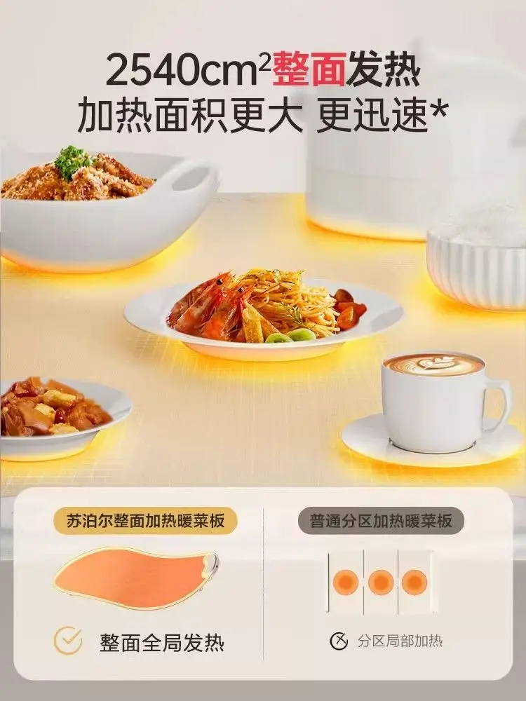 Flexible, large-area insulated food warming plate, suitable for home use, tabletop, rollable, and easy to fold.