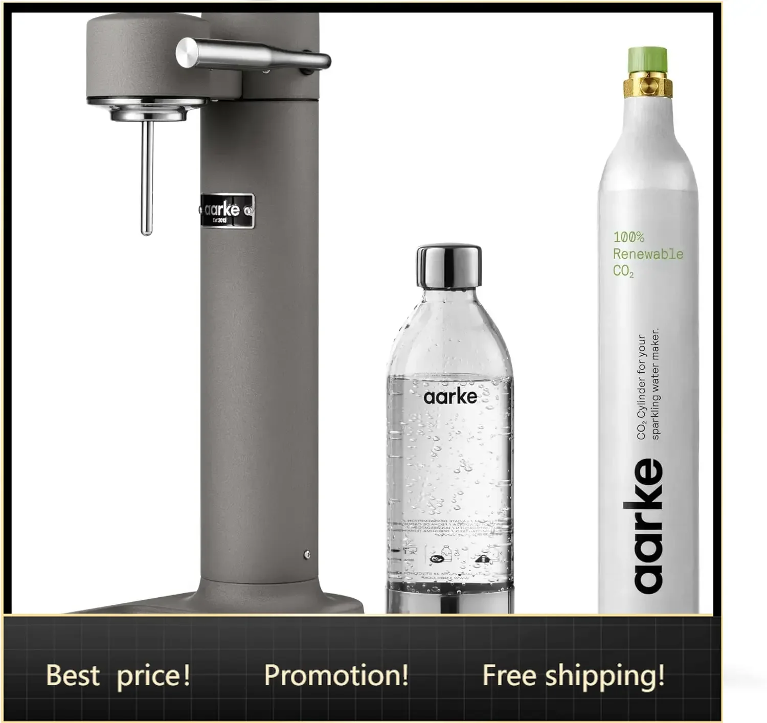 Carbonator 3 - Sparkling Water Maker & CO2 Cylinder, Matte Grey | CO2 Cylinder Included, Stainless Steel, Cordless Soda Maker