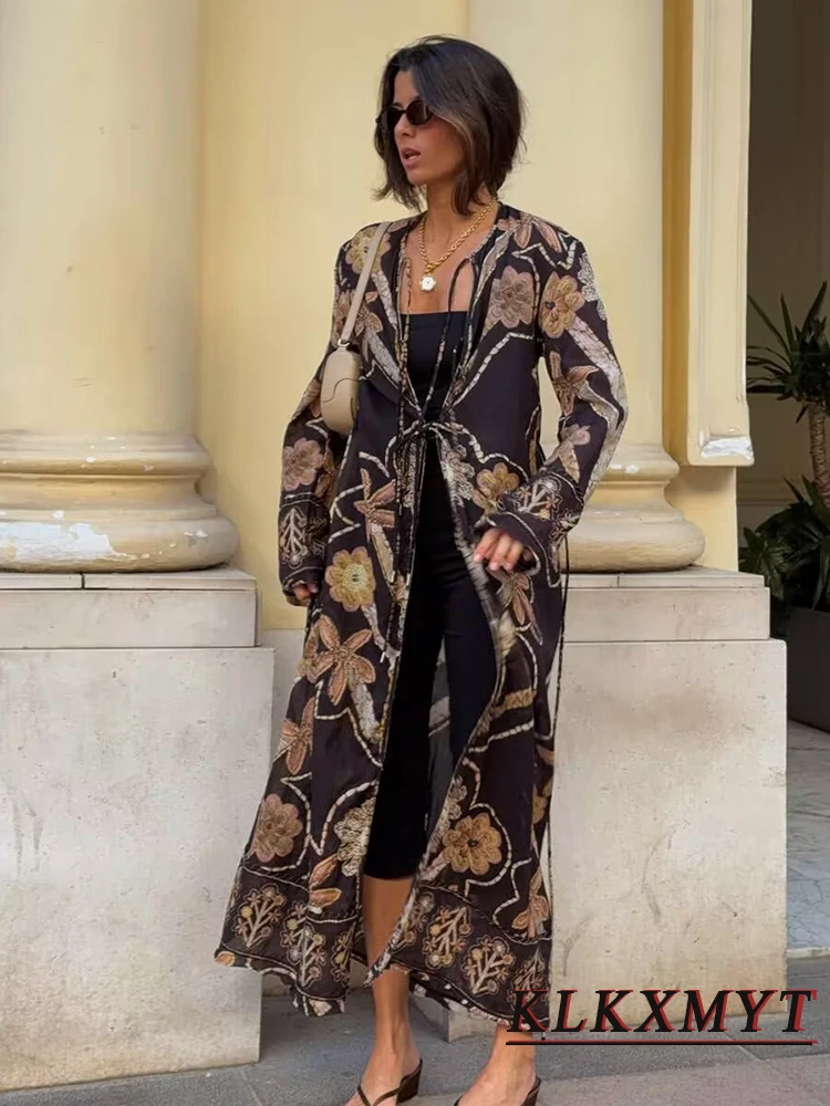 Women's Fashion Sexy Print Dress Elegant Lace Up Long Sleeve Cardigan Translucent Dress Elegant Chic Women Summer Graduation New
