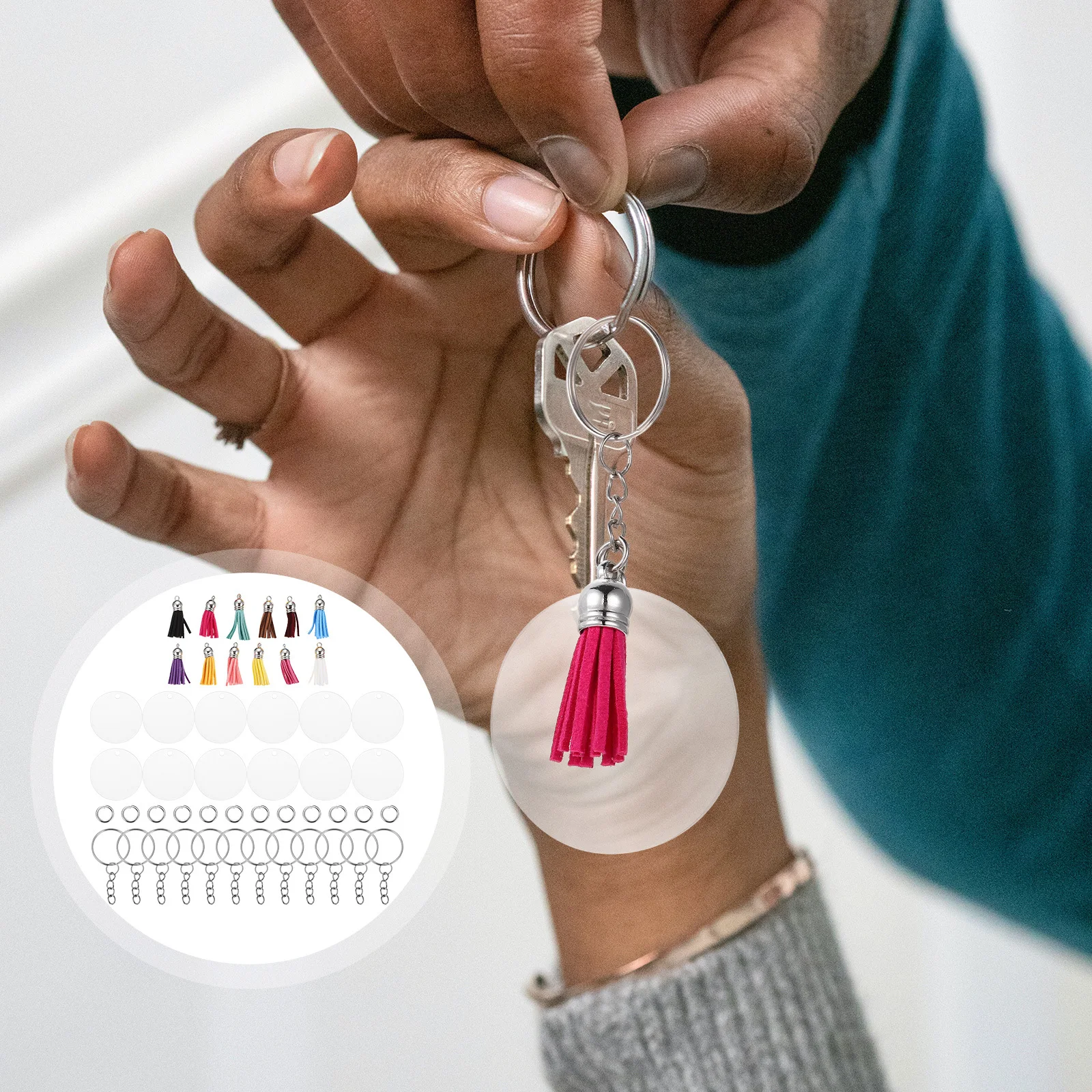 

12Sets Tassel Keychains DIY Kit Exquisite Pendants Handmade Craft Supplies Decorative Key Rings Keychains Colorful Key Rings