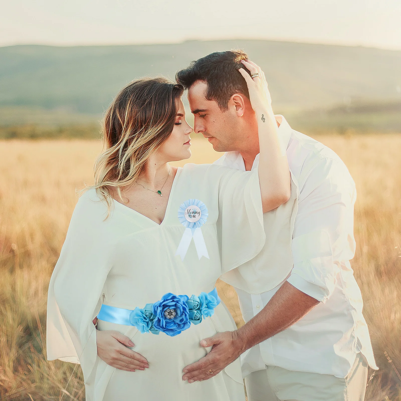 

1 set Chiffon Maternity Sash Corsage Pin Set Pregnancy Belly Belt Mommy Daddy Flower Prop Reusable Comfortable Photo Accessories