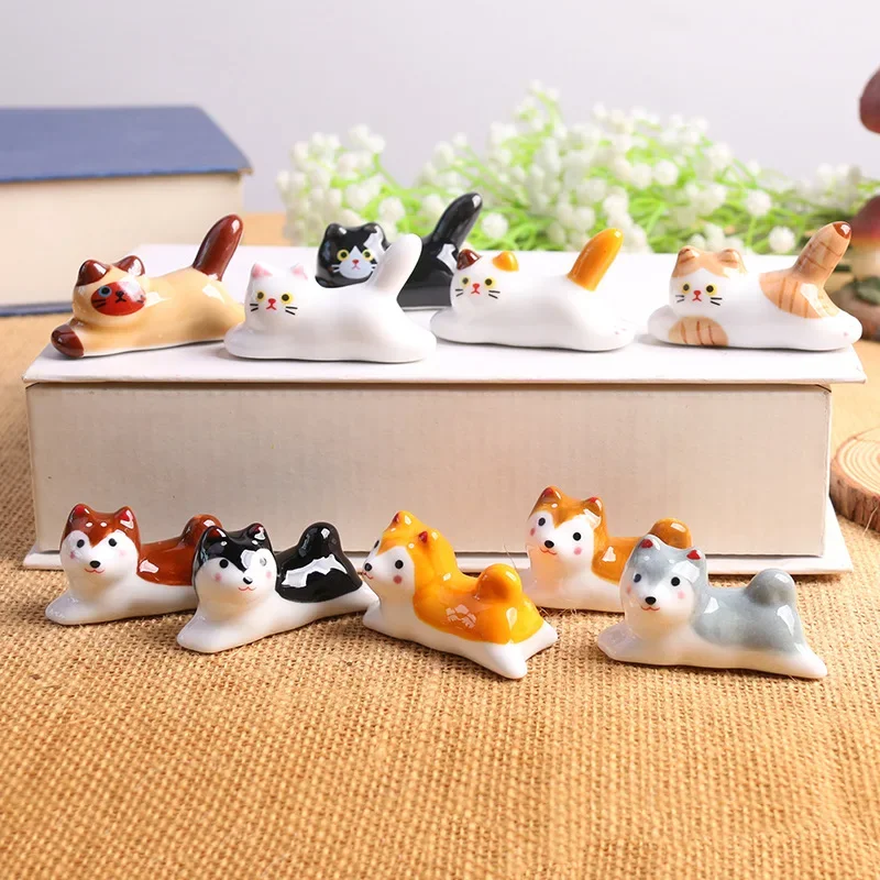 5pcs Cute Cat Dog Spoon Fork Rest Tableware Storage Cutlery Stand Chopsticks Holder Ceramic Fork Knife Racks Kitchen Tablewares