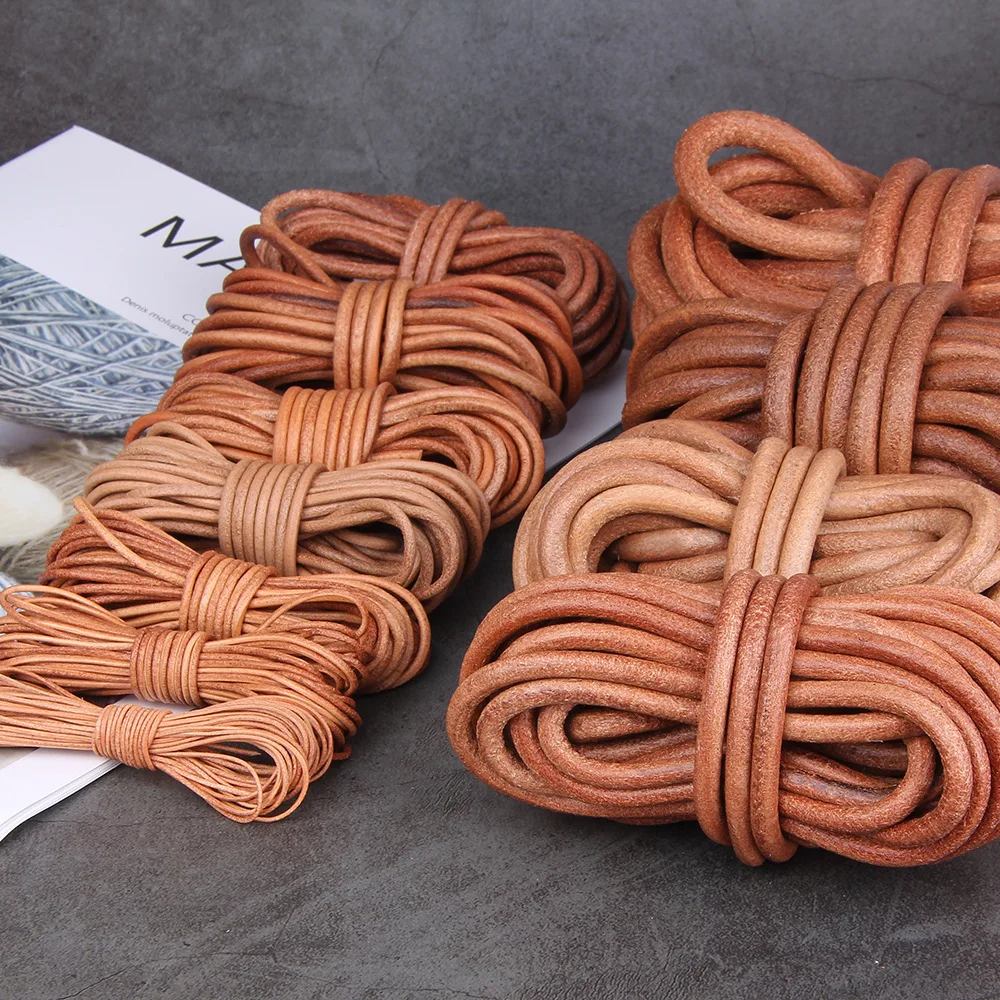 2M Genuine Round Leather Cord Real Cowhide Thong String Rope for DIY Necklace Bracelet Jewelry Making Findings Craft Supplies
