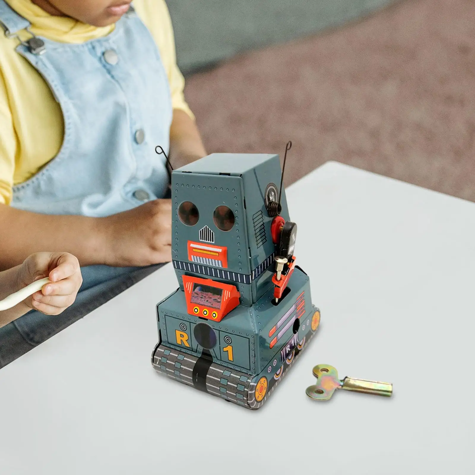 Robot Nakręcany Zabawka Półka na Książki Dekor Retro Kolekcjonerski Nowość Rekwizyt Fotograficzny dla