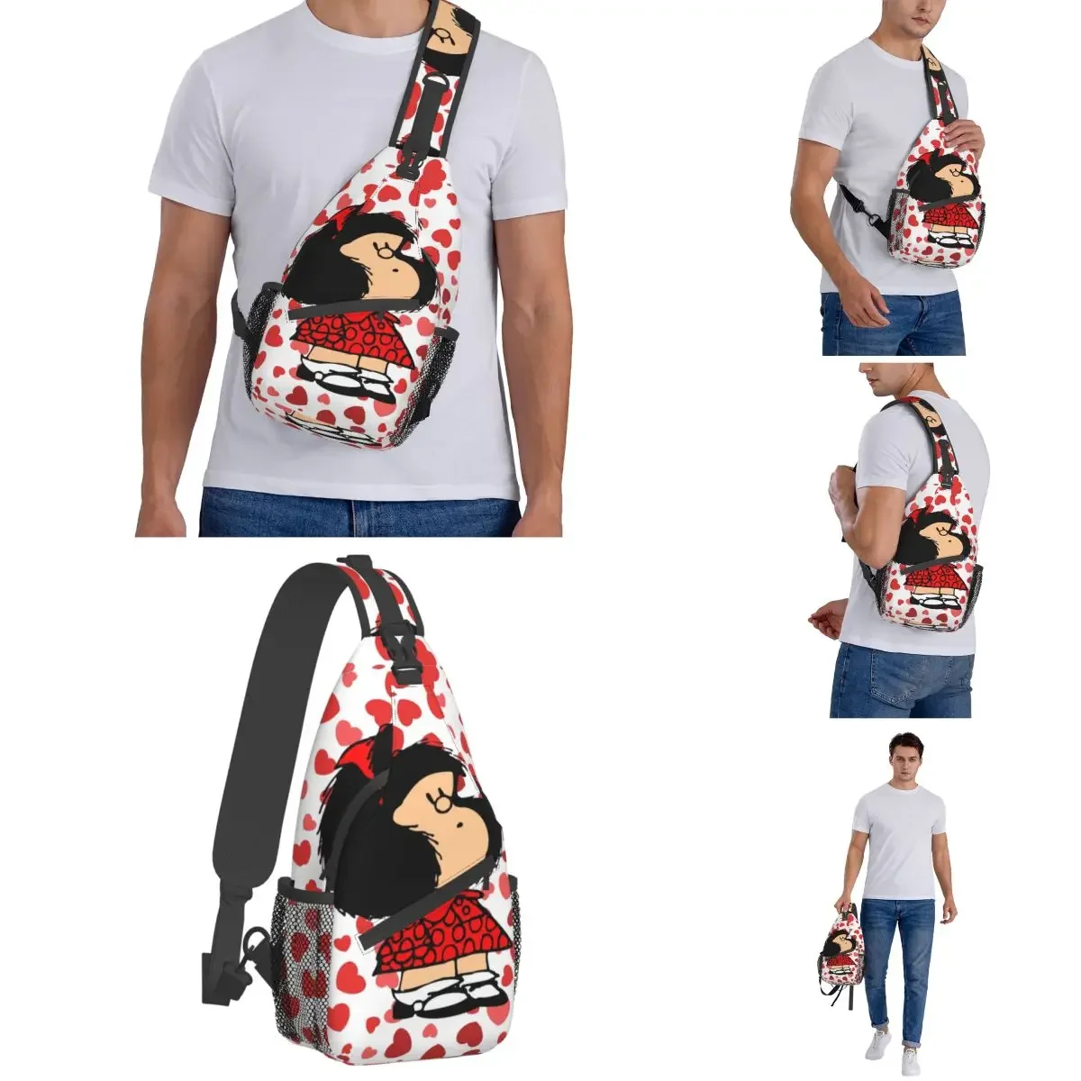 Mafalda Anime Plaid Small Sling Bag Chest Crossbody Shoulder Backpack Outdoor Sports Daypacks Men Women Satchel