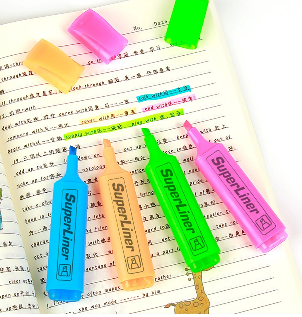 4/6 Stück Textmarker, fluoreszierender Stift, breite Spitze, Schreibmarker für Kunst, Zeichnen, Kritzeln, Markieren, Büro, Schreibwaren, Schulbedarf – Detail 3
