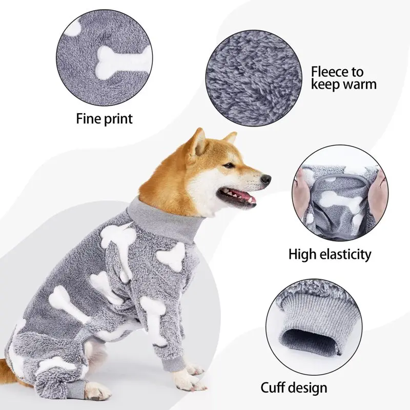 Dog Pajamas Four Legs Pet Fleece Jumpsuit Winter Warm Dog Jumpsuit Cute Pet Clothes Onesies for Medium Large Dogs Labrador Coat