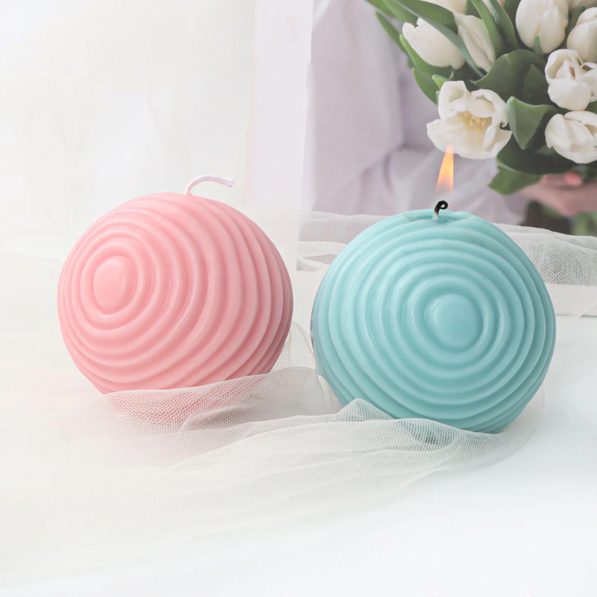 Striped Sphere Candle Silicone Mold for Handmade Chocolate Decoration Gypsum Aromatherapy Soap Resin Candle Silicone Mould