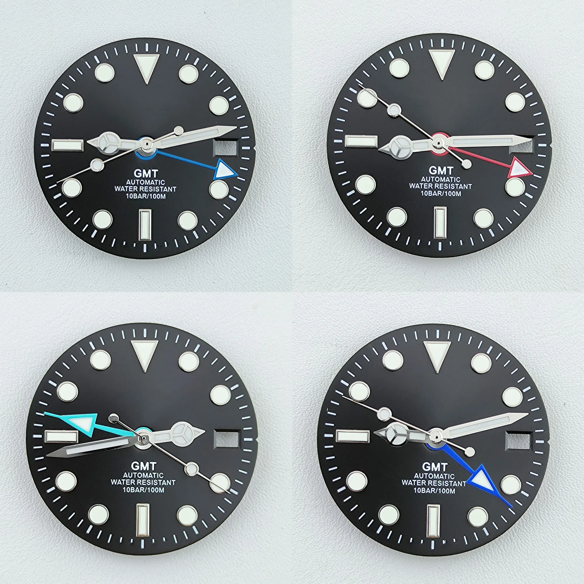 NH34 Dial Pointers Four Hands Green Luminous Watch Dial Face for GMT NH35 NH34 Movement Mod Dials Replacement Watch Parts