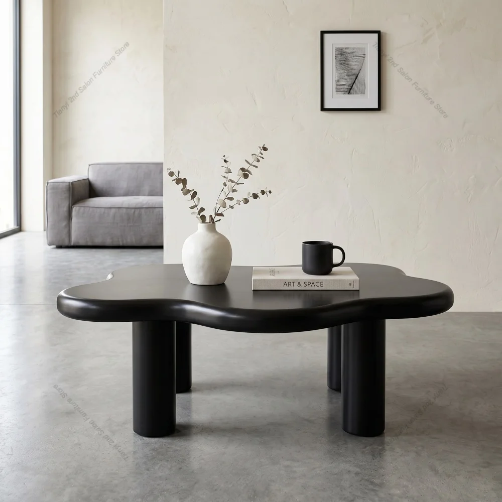 40'' Wood Cloud Coffee Table with 4 Round Legs Low Cute Small Tea Table Unique Irregular Center Table for Living Room,Apartment
