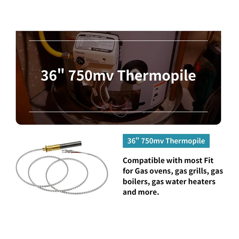 Thermopile 36In 750Mv cocok untuk Heat Glo Heatilator, 750 ℃ Millivolt Thermocouple ganti untuk bagian perapian Q313A, 3 buah