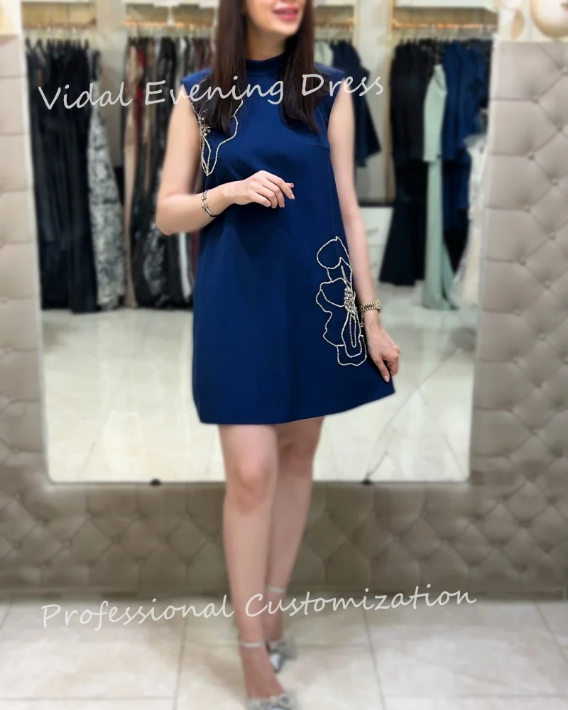 

Vindal Evening dresses Stain Sleevelss O-neck A-line Draped Classic Knee-Length Modern-style High-Quality For Woman