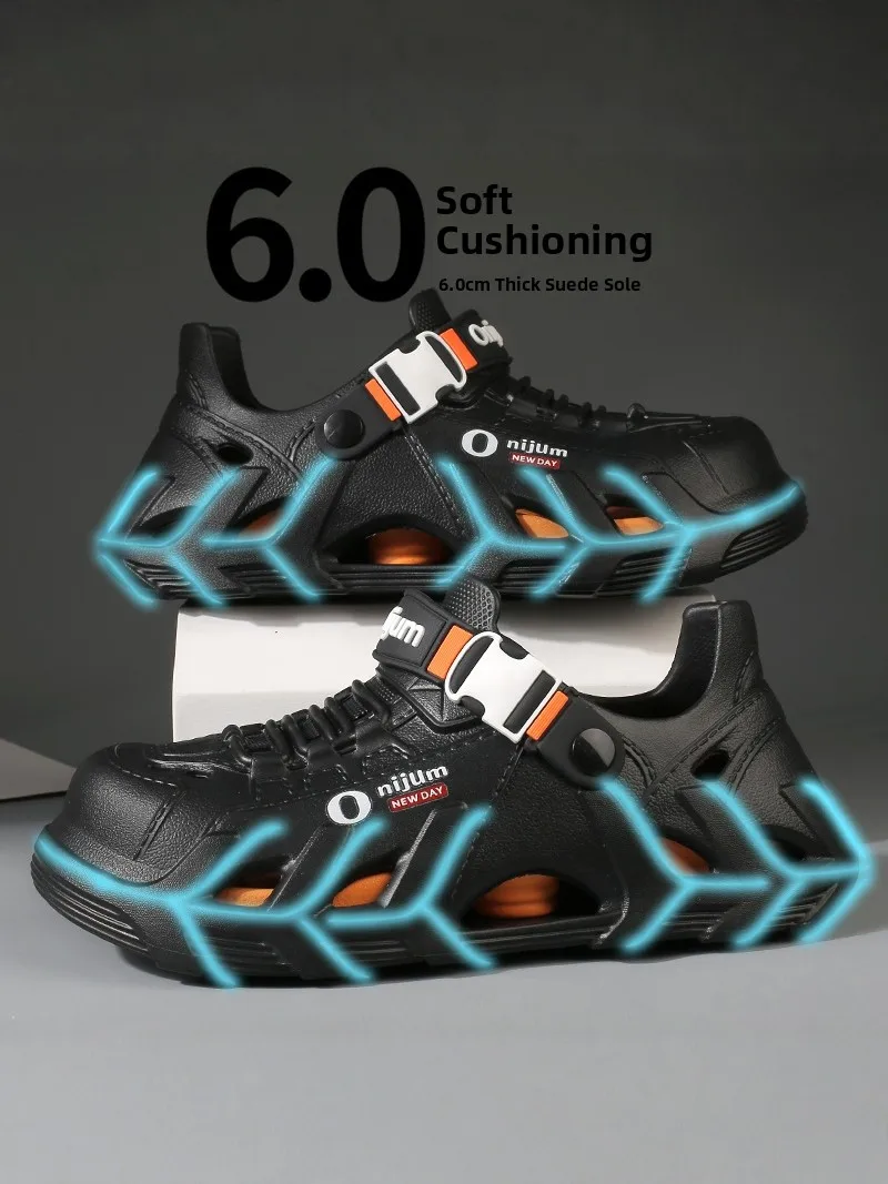 

Men's Summer Sports Anti-slip Beach Sandals Hollow out Full Wrap Outdoor Driving Water Shoes Slip-On Casual Flat Footwear