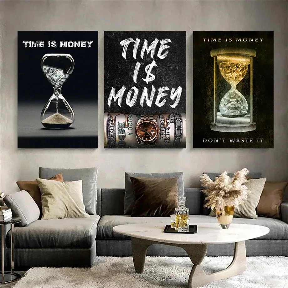 Time Is Money Motivational Quote Canvas Painting Dollar Posters and Prints Wall Art Pictures for Office Home Decoration Cuadros