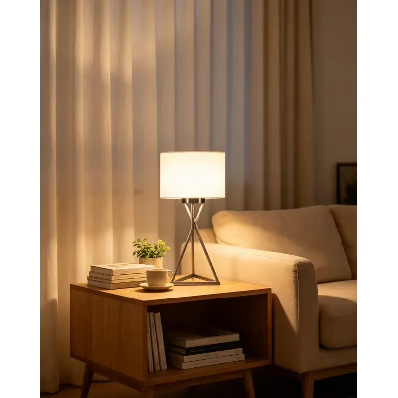 Modern Nordic E26 table lamp/lamp stand PHMD1041 cream linen shade, chrome/nickel material, human induction switch, AC,