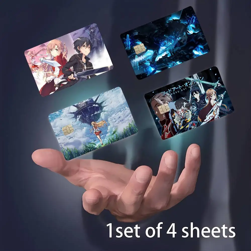 Anime Sword Art Online - Conjunto de 4 Adesivos Ultrafinos e Divertidos para Cartão de Débito e Crédito (Não Desbota)