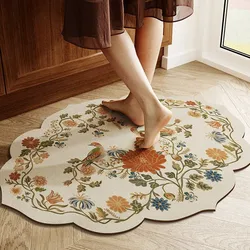 Retro Floral Carpet, Water-absorbent, Quick-drying, Non-slip, Stain-resistant Floor Mat for Bathroom Entrance Entry Door Mat