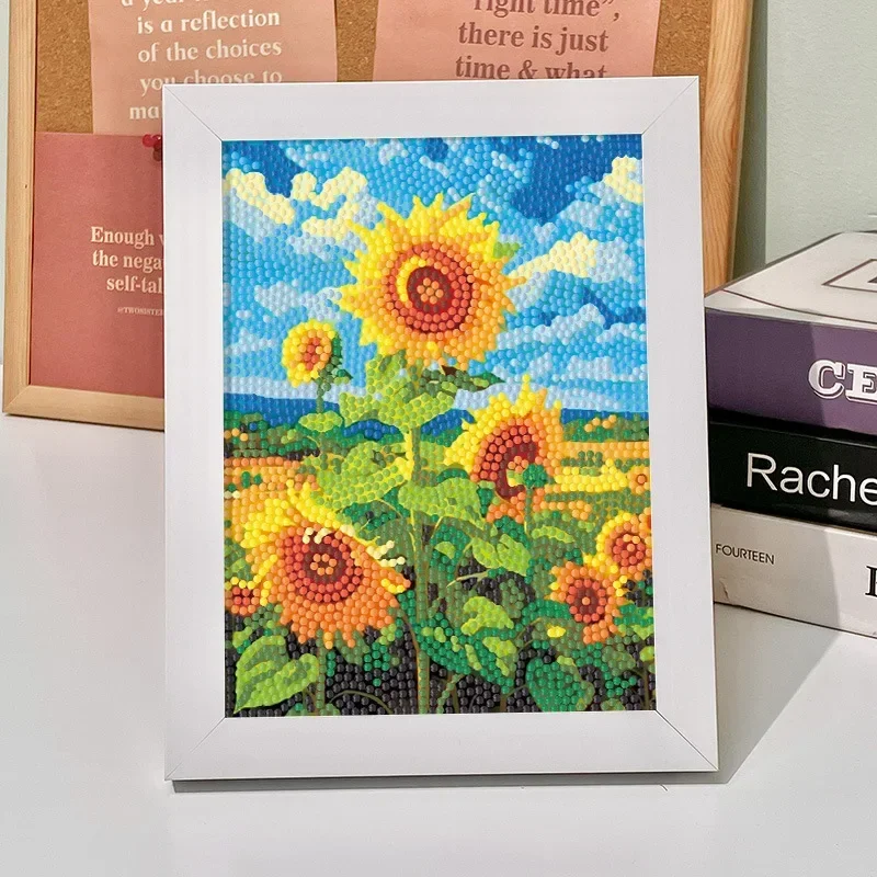 DIY Tulpen-Sonnenblumen-Diamantmalerei mit Rahmen, Diamant-Stickerei, Bastelgeschenk für Kinder