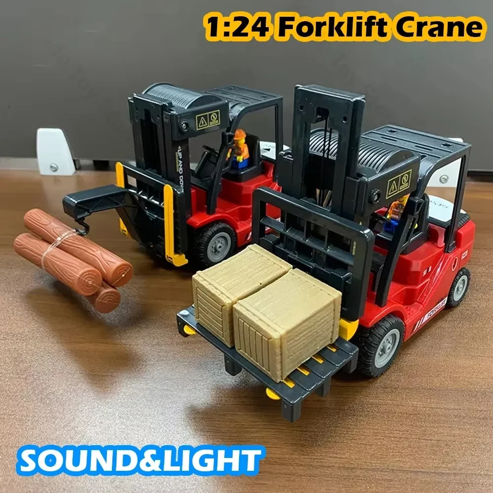 2.4G Remote Control Forklift Crane Lifting Light Sound Spray RC Trailer Multi-Functional Simulated Eletric Engineering Vehicle