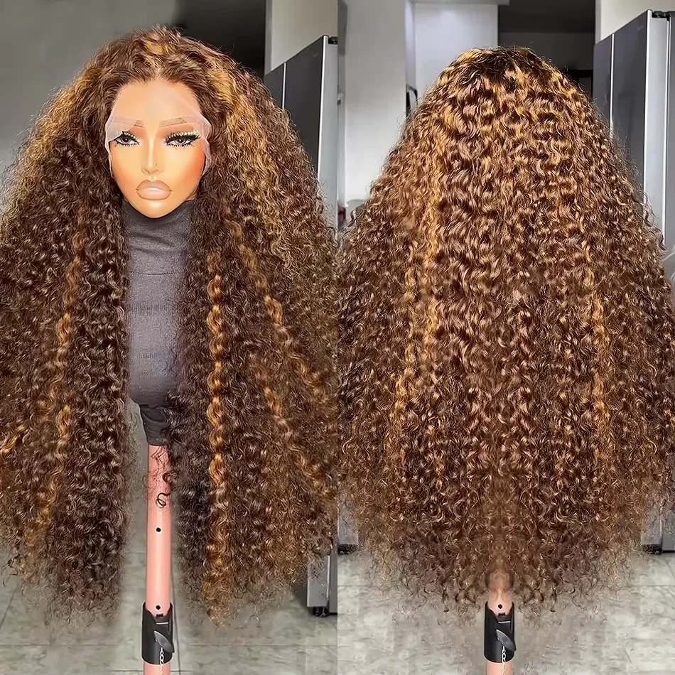 

Highlight Brown 13x6 HD Lace Frontal Wig Water Wave Human Hair Honey Blonde Colored Curly Lace Front Human Hair Wigs on Sale