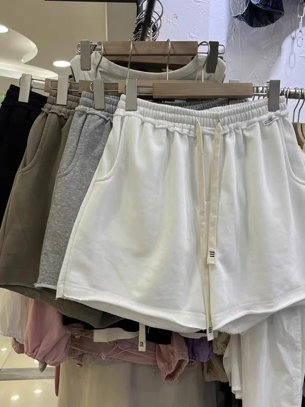 

Свободные широкие брюки для женщин, повседневные спортивные штаны в американском стиле, летние, новые, с высокой талией, на резинке и со шнурком