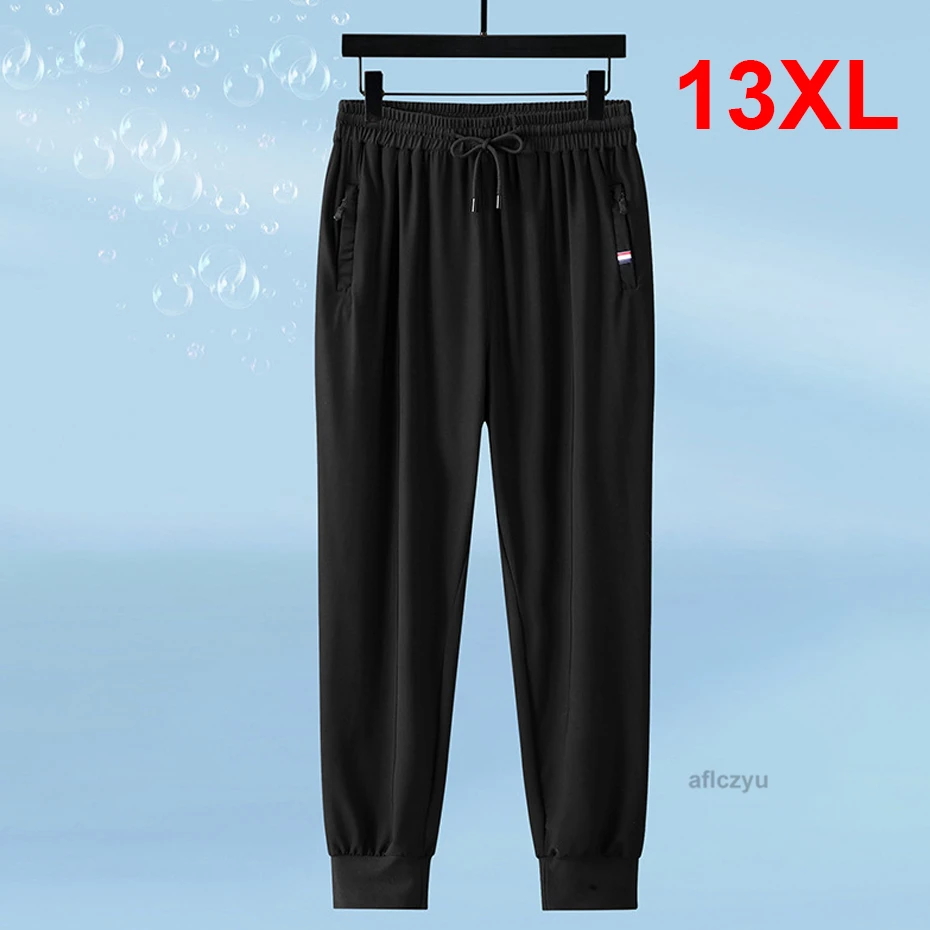 Summer Cool Pants Men Solid Color Jogger Pants Plus Size 13XL Fashion Casual Sweatpants Summer Black Pants Elastic Waist