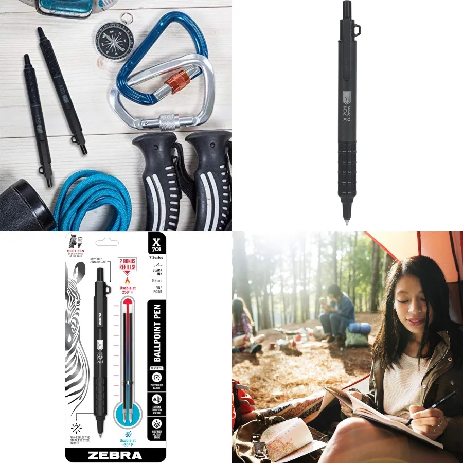 

Тактическая шариковая ручка Zebra Pen X-701 и сменные стержни Fine Point 0,7 мм, черные чернила, идеально подходят для военного тактического использования, офисной работы и E