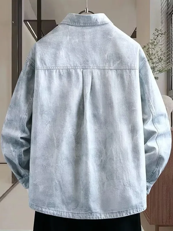 Retro American Embroidered Letter Denim Jacket Men's Shirt Style Spring Autumn Jacket Handsome Boy Student Casual Shirt