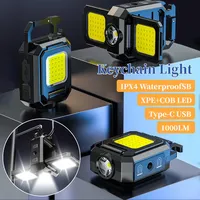 XPE Pocket Work Light 1000LM COB LED Mini Keychain Light Type-C USB Rechargeable IPX4 Waterproof for Outdoor Camping Hiking