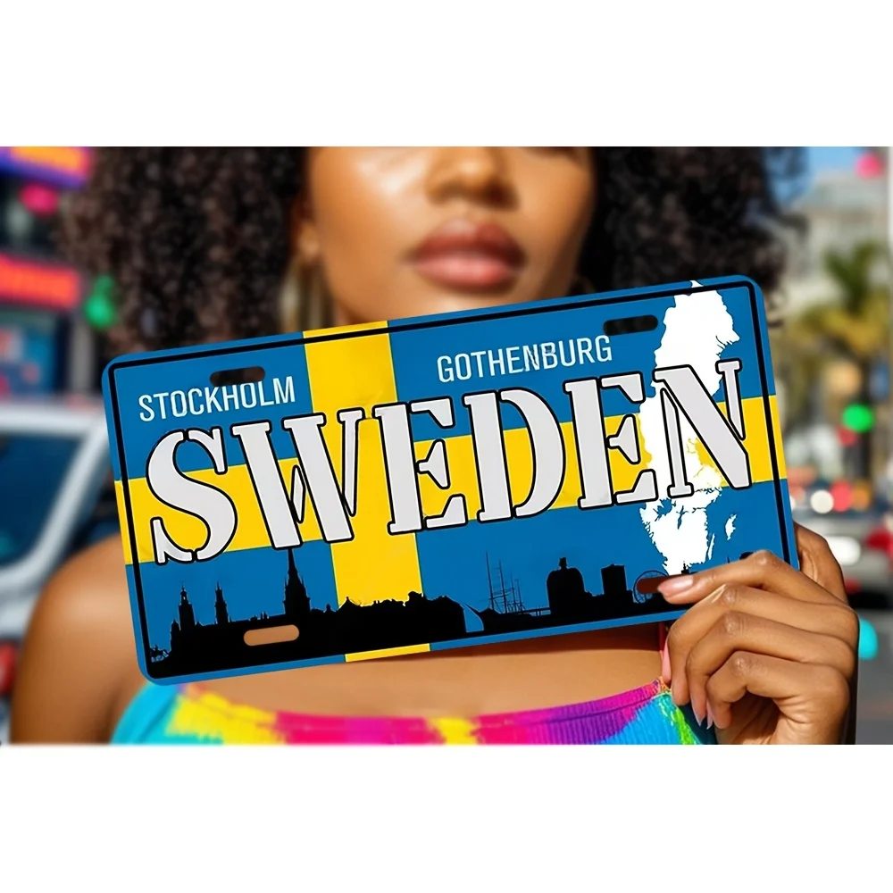, Home Decor  Retro Metal Wall Sign - Stockholm & Gotland Sweden Map Design, Blue and Yellow Flag Theme, Suitable for Home, Bar,