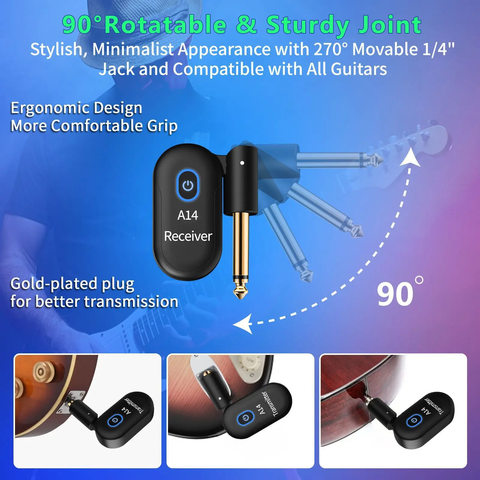 Electric Guitar Bass Receiver A14 Pickup Bluetooth Receiver Wireless Audio Transceiver Musical Instrument Accessories