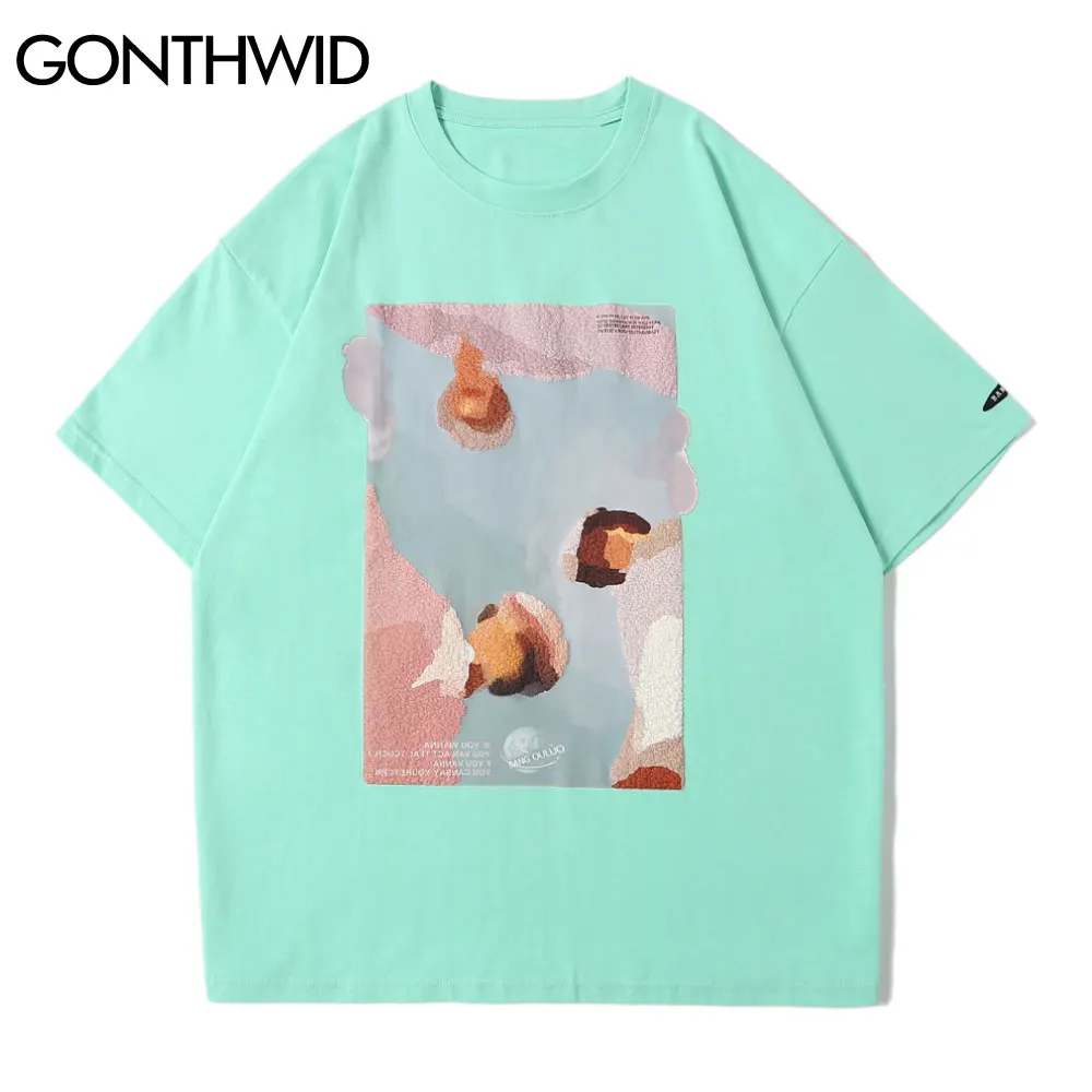 GONTHWID Tees Shirt Hip Hop Summer Men Streetwear Painting Print Short Sleeve T-Shirts Fashion Cotton Harajuku Casual Loose Tops