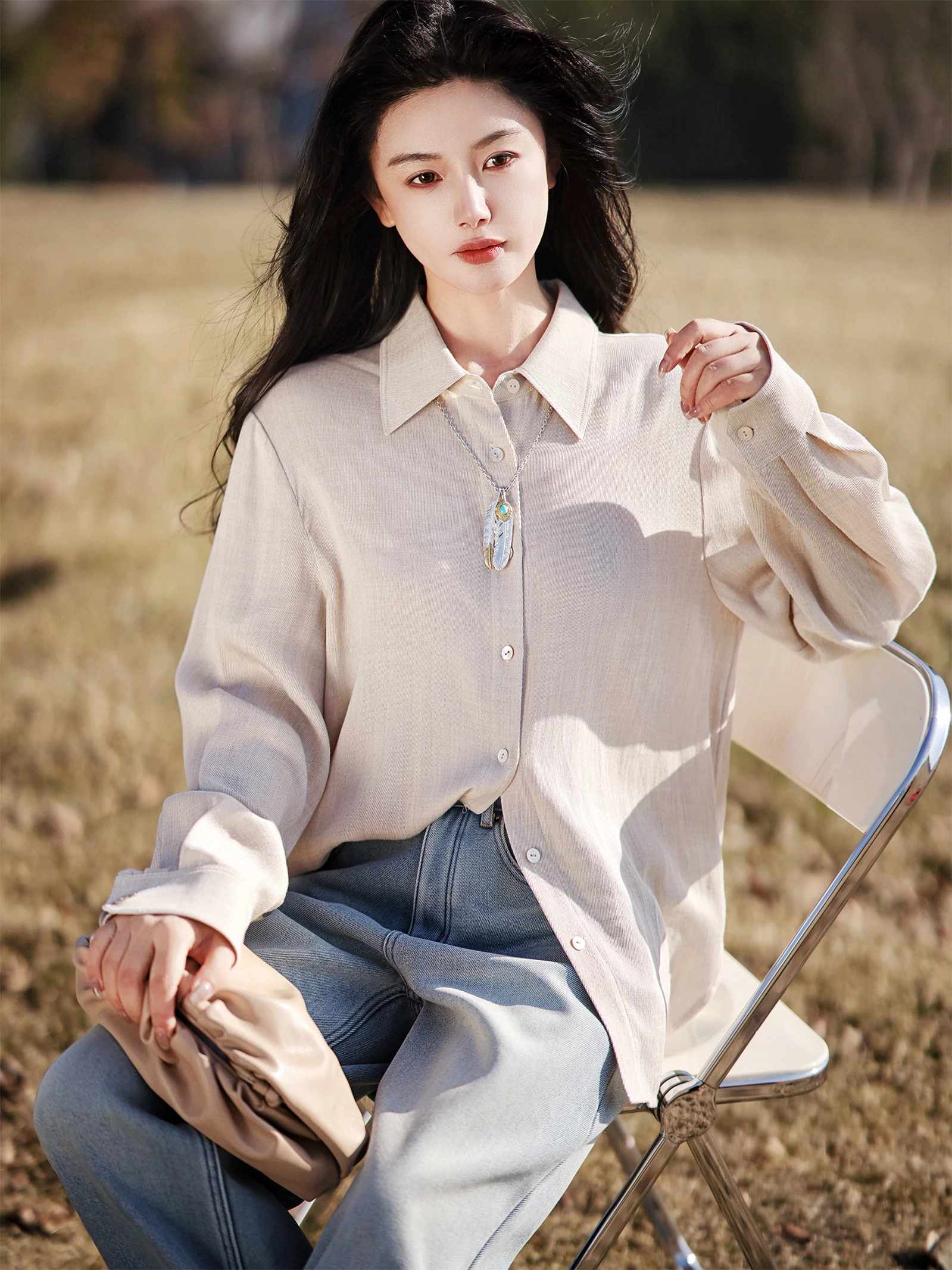 

Повседневная женская рубашка с длинным рукавом и воротником, белая, универсальная, новинка 2024 года, Zhao Daxi, для повседневной носки, простой дизайн